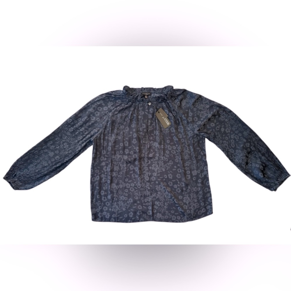 NWT Current Air Floral Jacquard Split Button Neck Long Sleeve In Midnight Size M - Picture 8 of 12